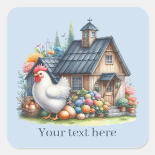 schattig land haan kip liefhebbers bericht toevoeg vierkante sticker