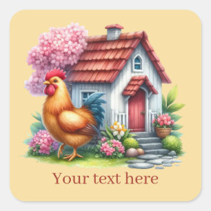 schattig land haan kip liefhebbers bericht toevoeg vierkante sticker