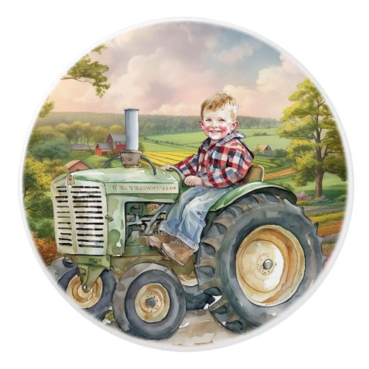 schattig land kind tractor keramische knop (Voorkant)