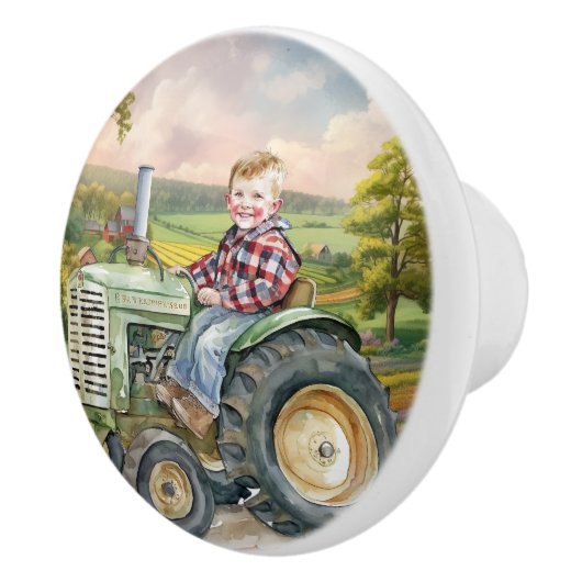 schattig land kind tractor keramische knop (Rechts)