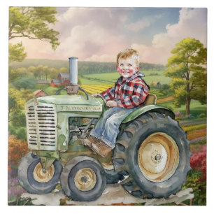 schattig land kind tractor tegeltje