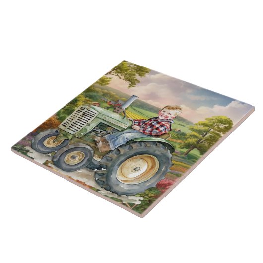 schattig land kind tractor tegeltje (Zijkant)