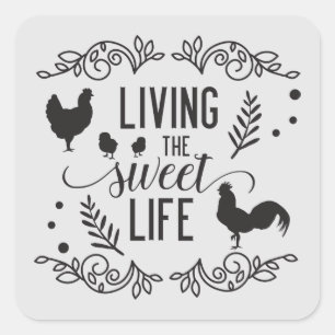 schattig land Roosters Boerderij levenswoordkunst Vierkante Sticker