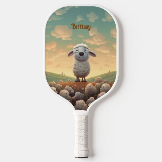 Schattig land wolk pluizig schapen monogram pickleball paddle (Voorkant)