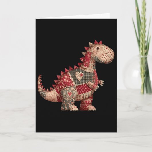 Schattig landelijke dinosaurus patchwork harten Va Kaart (Voorkant)