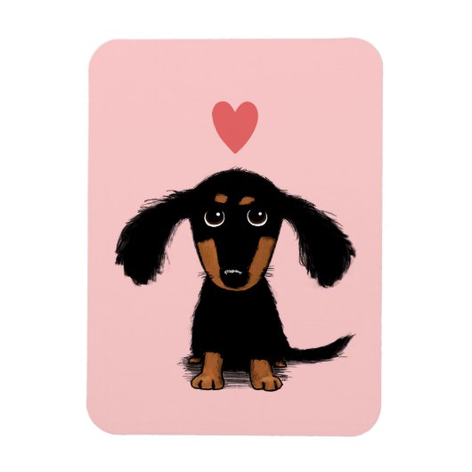 Schattig Lang Haired Dachshund Puppy met Hart Magneet (Verticaal)