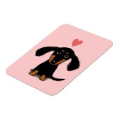 Schattig Lang Haired Dachshund Puppy met Hart Magneet (Linkerzijde)
