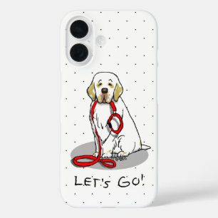 Schattig Laten we gaan! Wandelende Clumber Spaniel iPhone 16 Hoesje