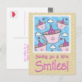 Schattig Latte Glimlacht Koffieliefhebber Gelukkig Briefkaart (Voorkant / Achterkant)