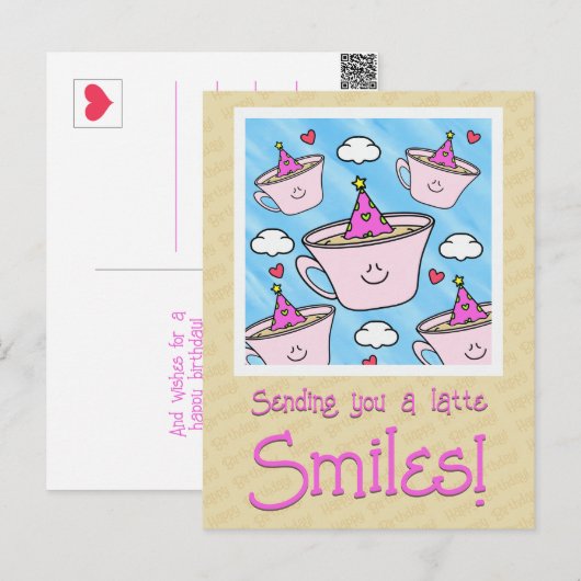 Schattig Latte Glimlacht Koffieliefhebber Gelukkig Briefkaart (Voorkant / Achterkant)