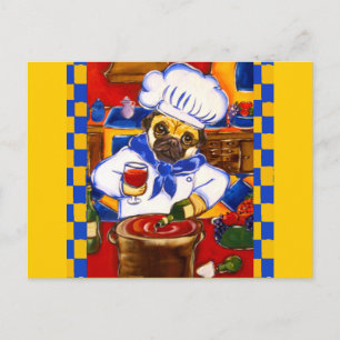 Schattig Le Cafe Pug Chef Briefkaart