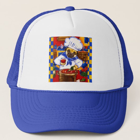 Schattig Le Cafe Pug Chef Trucker Pet (Voorkant)