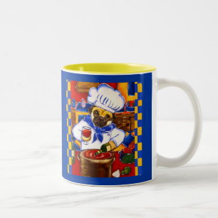 Schattig Le Cafe Pug Chef Tweekleurige Koffiemok