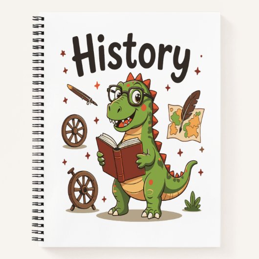 Schattig leesdinosaurius Geschiedenis Buff Notitie Notitieboek (Voorkant)