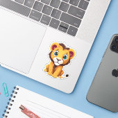 Schattig Leeuw Cartoon Karakter Sticker (Laptop met iPhone)