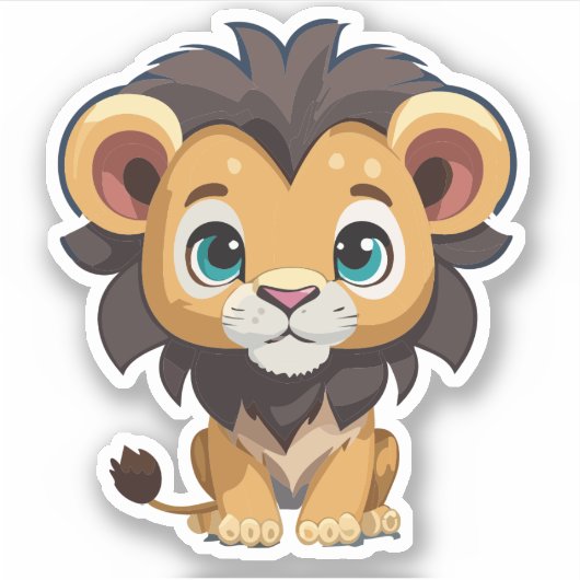 Schattig Leeuw Cartoon Karakter Sticker (Voorkant)