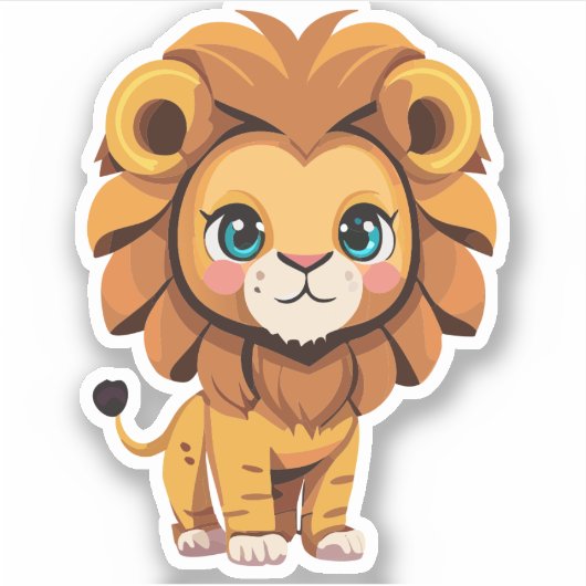 Schattig Leeuw Cartoon Karakter Sticker (Voorkant)