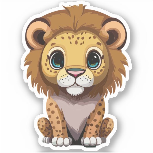 Schattig Leeuw Cartoon Karakter Sticker (Voorkant)