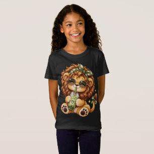 Schattig Leeuw Drinkt Matcha Boba Thee T-Shirt Ont