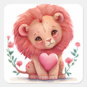 Schattig Leeuwenhart Valentijn Vierkante Sticker (Voorkant)