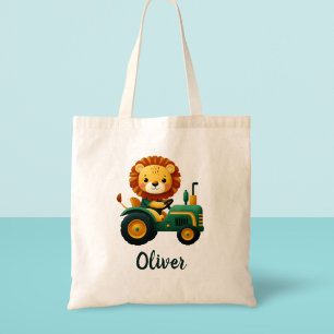 Schattig Leeuwenwelpje op Charmante Groene Tractor Tote Bag