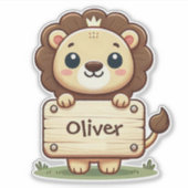 Schattig Leeuwtje met Naambordje Sticker (Voorkant)