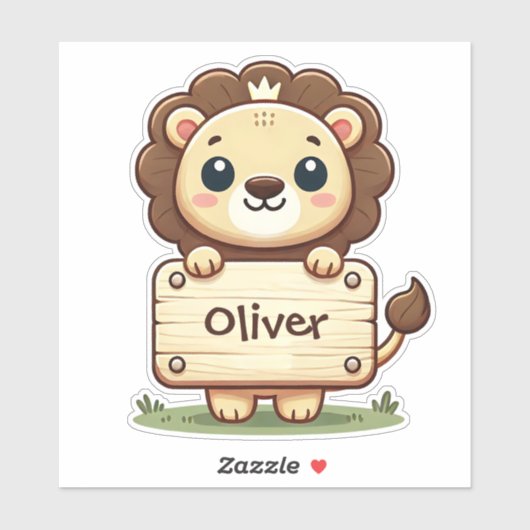 Schattig Leeuwtje met Naambordje Sticker (Vel)