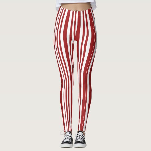 SCHATTIG! Leggings - Rood & Witte Strepen Candy Ca (Voorkant)