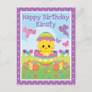 Schattig lente Paas Kuiken & Chocolade Eieren Verj Briefkaart