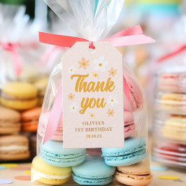 Schattig lente roze gele margriet dank je verjaard cadeaulabel