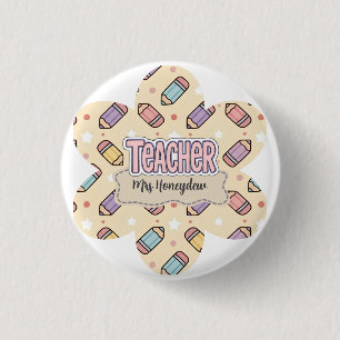 Schattig Lerarendag Potlood Patroon Ronde Button 3,2 Cm
