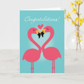 Schattig Lesbisch Flamingo Huwelijk Felicitaties Kaart (Gele Bloem)