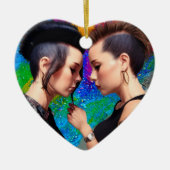 Schattig Lesbisch Paar Regenboog Kunst Keramisch Ornament (Voorkant)