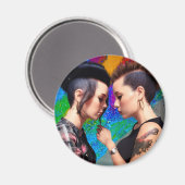 Schattig Lesbisch Paar Regenboog Kunst Magneet (Voorkant / Achterkant)