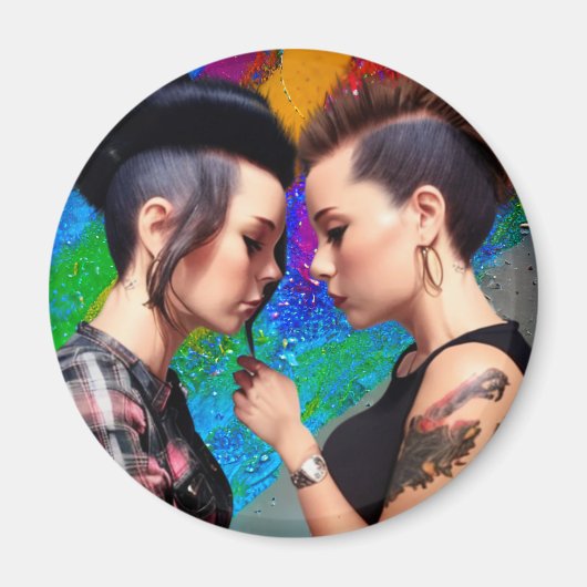 Schattig Lesbisch Paar Regenboog Kunst Magneet (Voorkant)