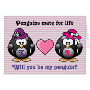 Schattig lesbische pinguïns Twee Brides Heart Pet