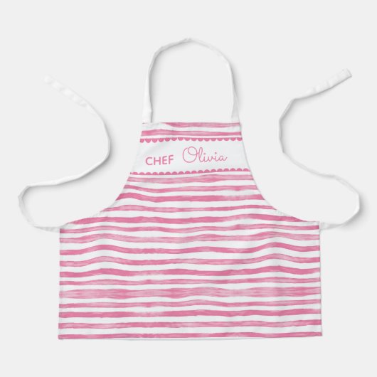 Schattig Leuk Aquarel Roze Gestreepte Gepersonalis Schort (Voorkant)