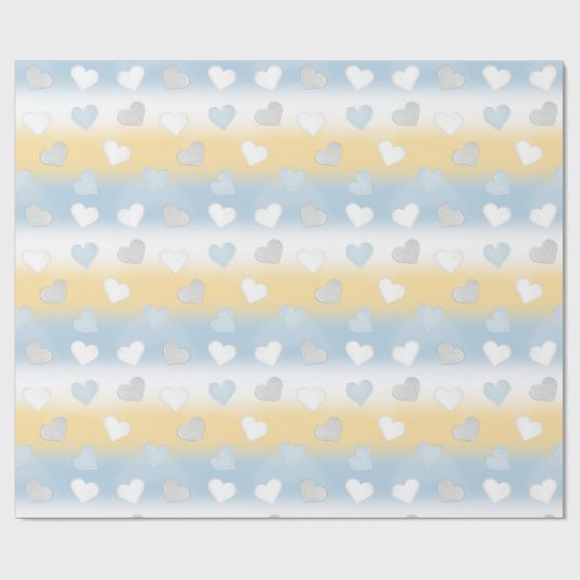 Schattig Leuk Geel, Wit en Blauw Hart Patterned Cadeaupapier (Vlak)