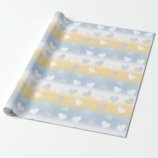 Schattig Leuk Geel, Wit en Blauw Hart Patterned Cadeaupapier