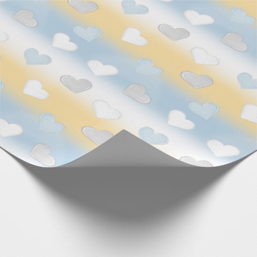 Schattig Leuk Geel, Wit en Blauw Hart Patterned Cadeaupapier (Hoek)