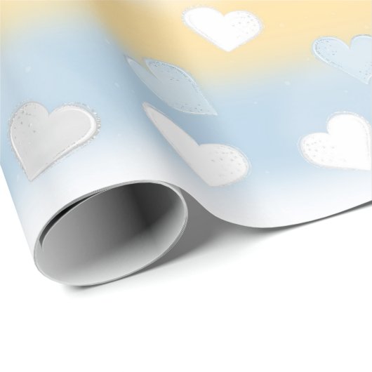 Schattig Leuk Geel, Wit en Blauw Hart Patterned Cadeaupapier (Rol Hoek)