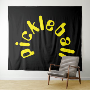 Schattig leuk helder geel gebogen tekst op koele z wandkleed