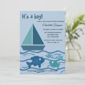 Schattig leuk marineschip en vissen jongen baby sh kaart (Staand voorkant)