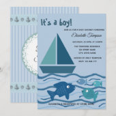 Schattig leuk marineschip en vissen jongen baby sh kaart (Voorkant / Achterkant)