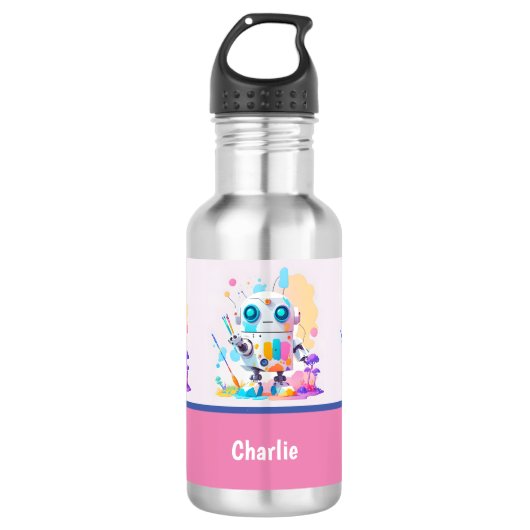Schattig Leuk Messy Robot Schilderij Splashes Waterfles (Voorkant)