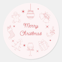 Schattig leuk roze rode handgetekende Kerstmis Ronde Sticker