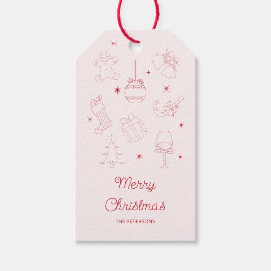 Schattig Leuk Roze Rood Handgetekend Kerstmis Cadeaulabel (Voorkant)