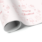 Schattig Leuk Roze Rood Handgetekend Kerstmis Cadeaupapier (Rol Hoek)