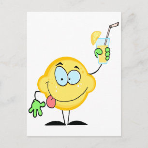 schattig leuke citroen cartoon die limonade drinkt briefkaart