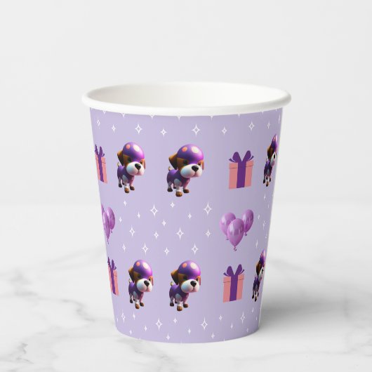 Schattig Leuke Hond Kinderen Verjaardagsfeest Papieren Bekers (Achterkant)